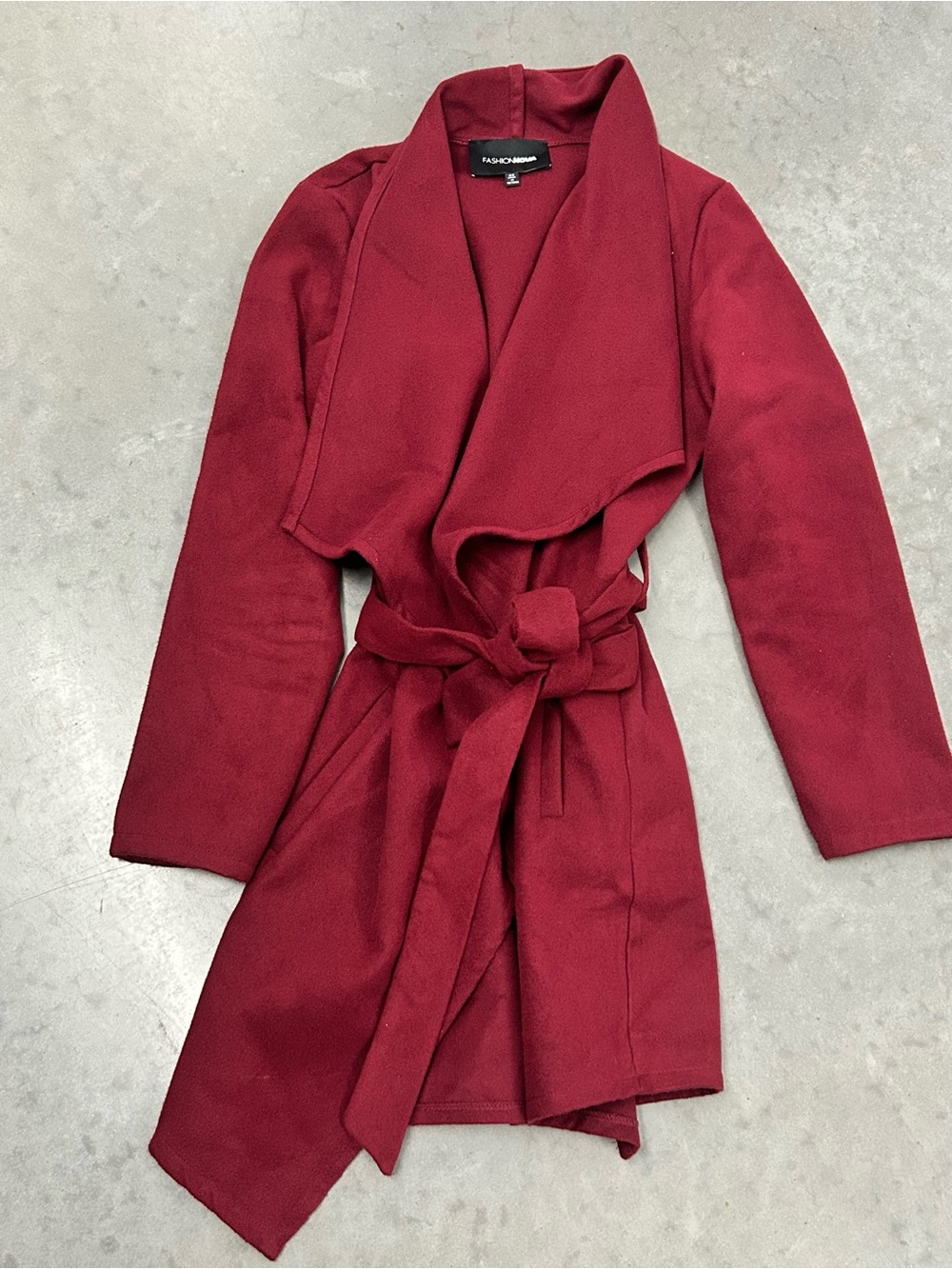 Fashion Nova Women's Burgundy Wrap Robe Coat